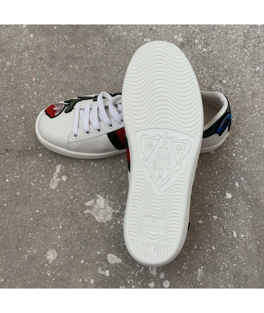 GUCCI Белые кожаные кеды, фото 8