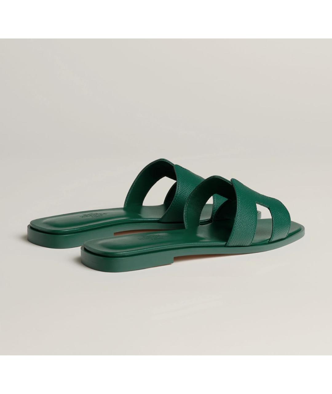 HERMES Зеленые кожаные шлепанцы, фото 8