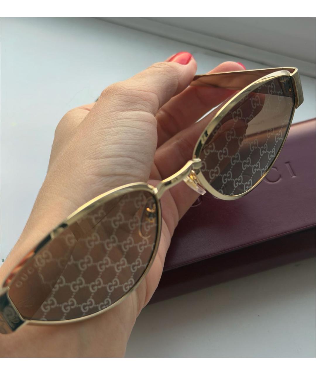 GUCCI Золотые металлические солнцезащитные очки, фото 6