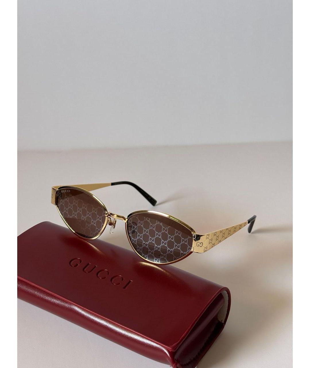 GUCCI Золотые металлические солнцезащитные очки, фото 4