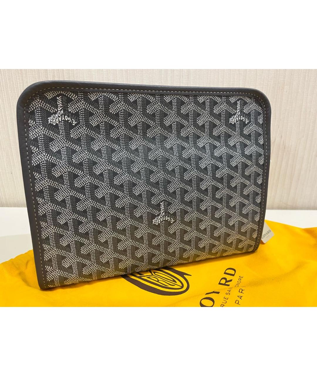 GOYARD Антрацитовая кожаная барсетка, фото 3