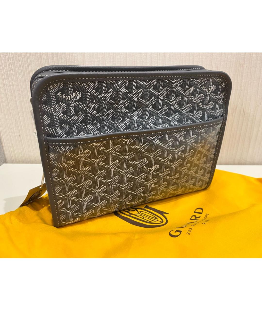 GOYARD Антрацитовая кожаная барсетка, фото 2
