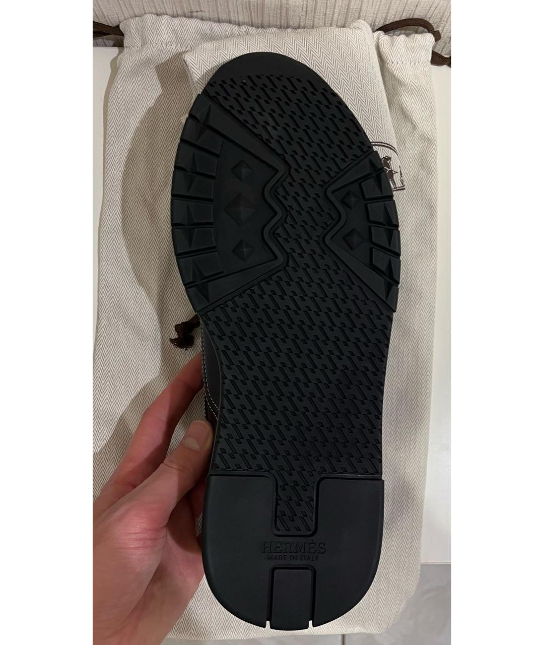 HERMES Черные кожаные низкие кроссовки / кеды, фото 6