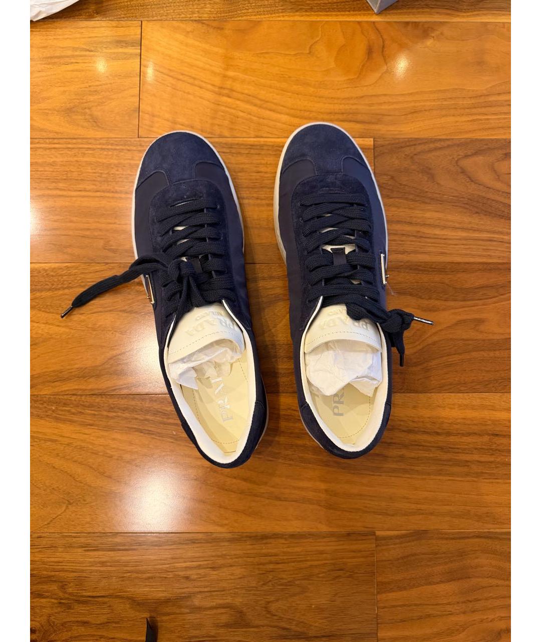 PRADA Темно-синие текстильные низкие кроссовки / кеды, фото 2