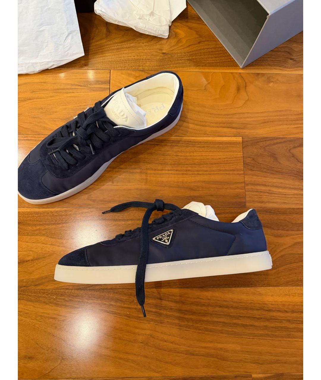 PRADA Темно-синие текстильные низкие кроссовки / кеды, фото 4