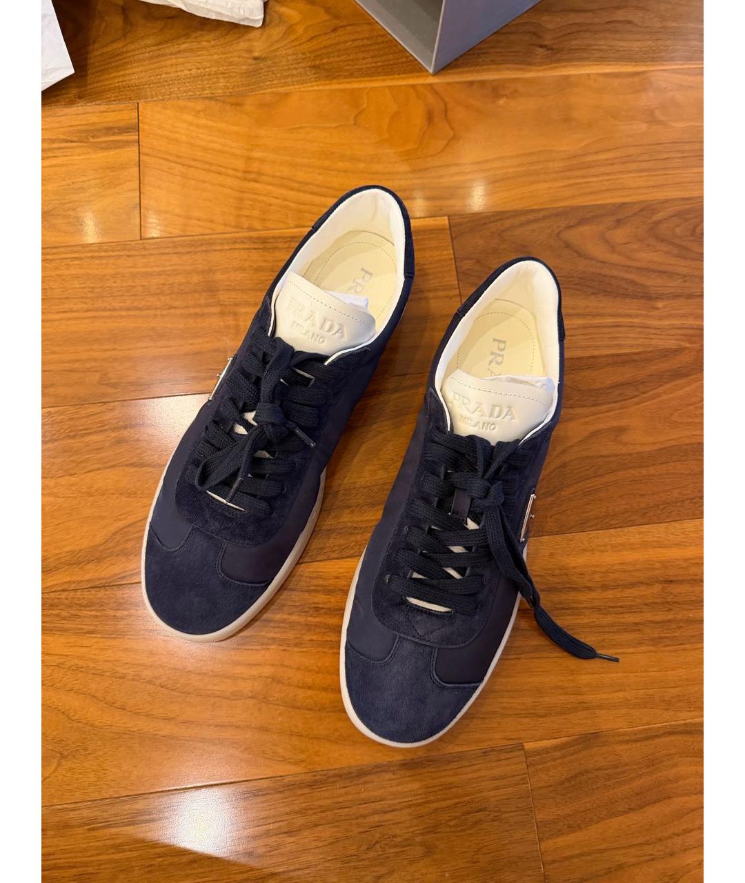 PRADA Темно-синие текстильные низкие кроссовки / кеды, фото 3