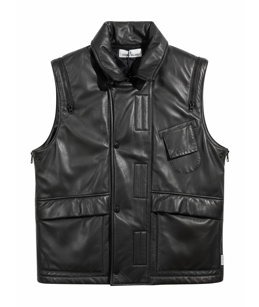 STONE ISLAND Черный кожаный жилет, фото 1