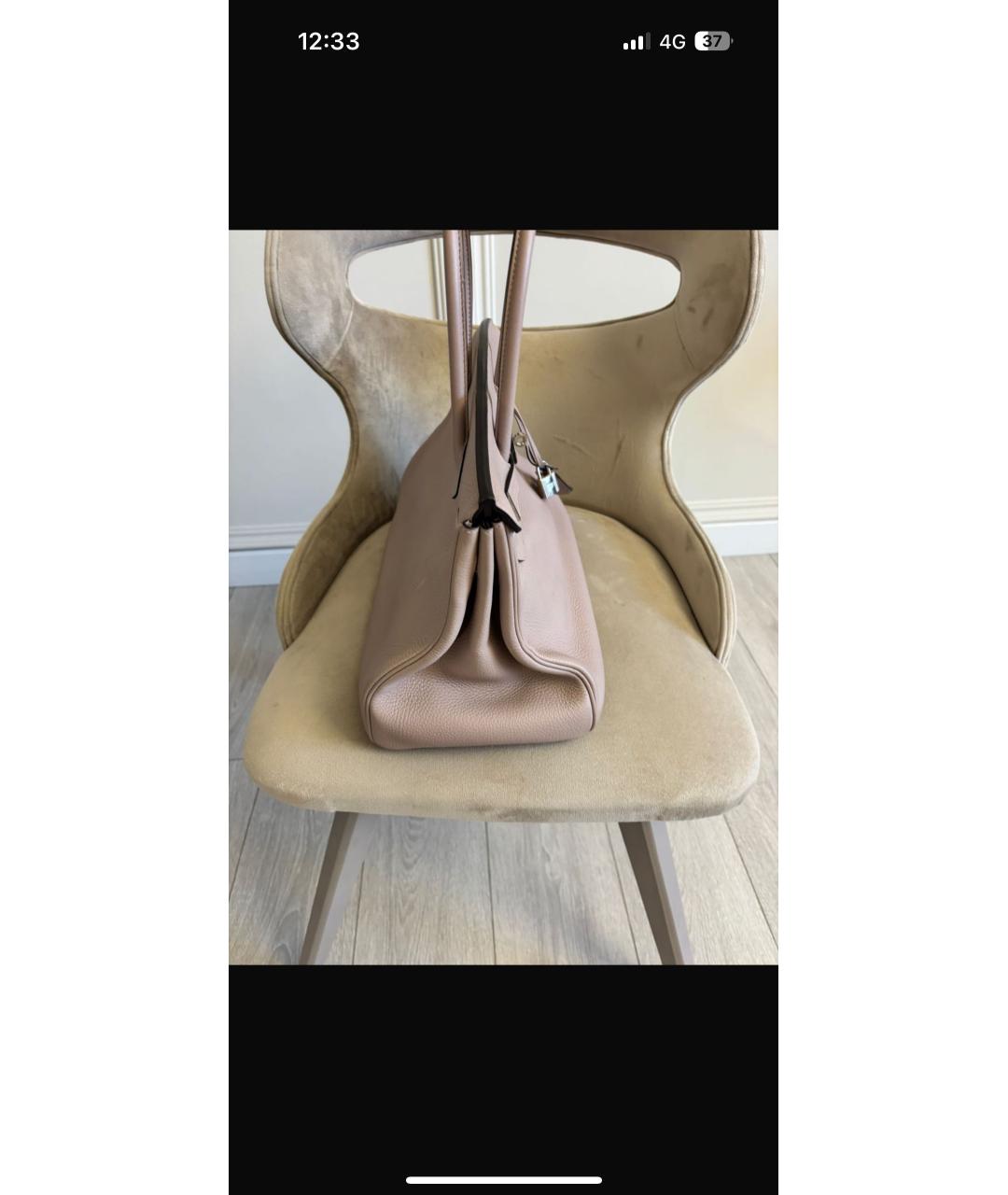 HERMES Бежевая кожаная сумка с короткими ручками, фото 2