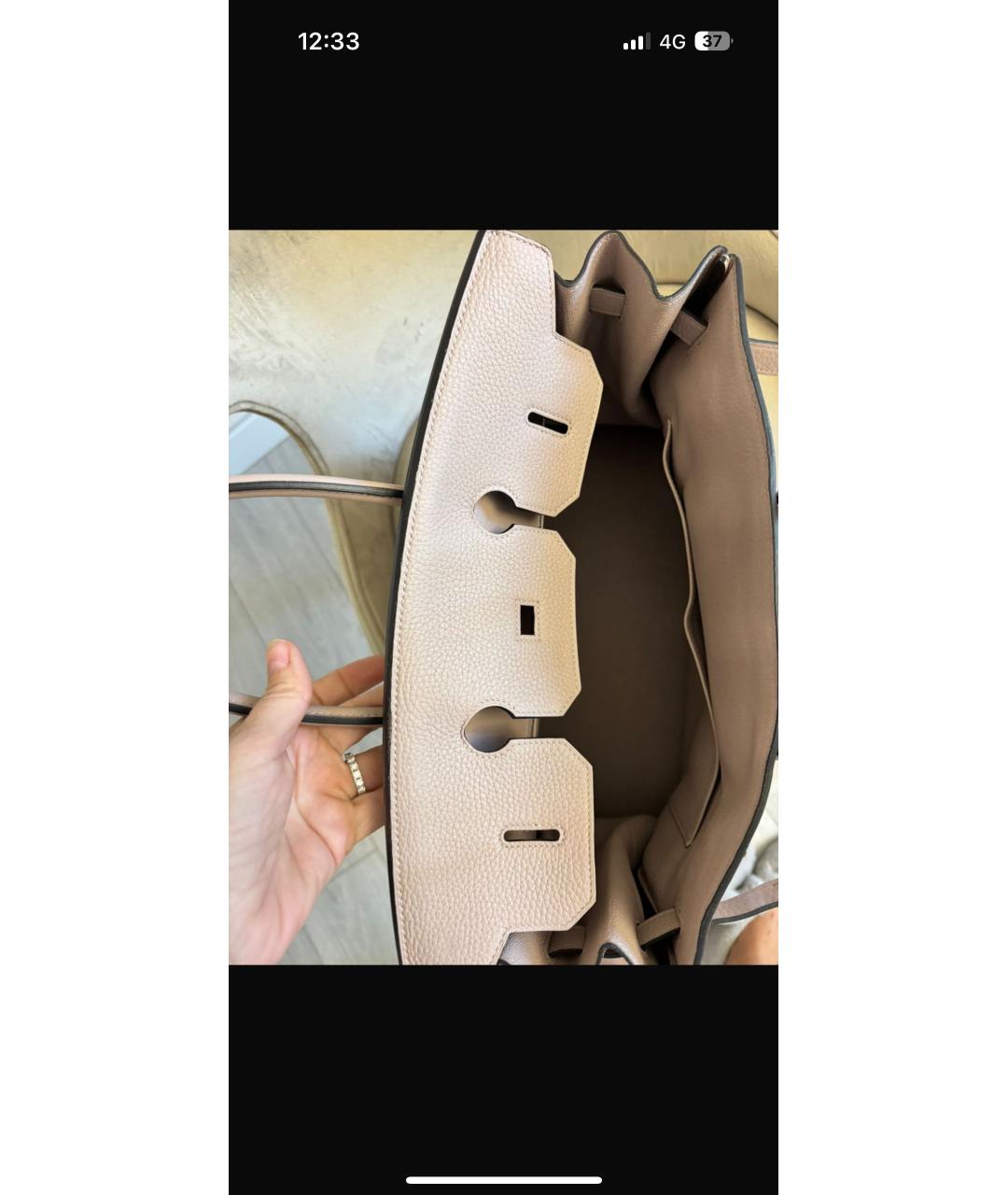 HERMES Бежевая кожаная сумка с короткими ручками, фото 5