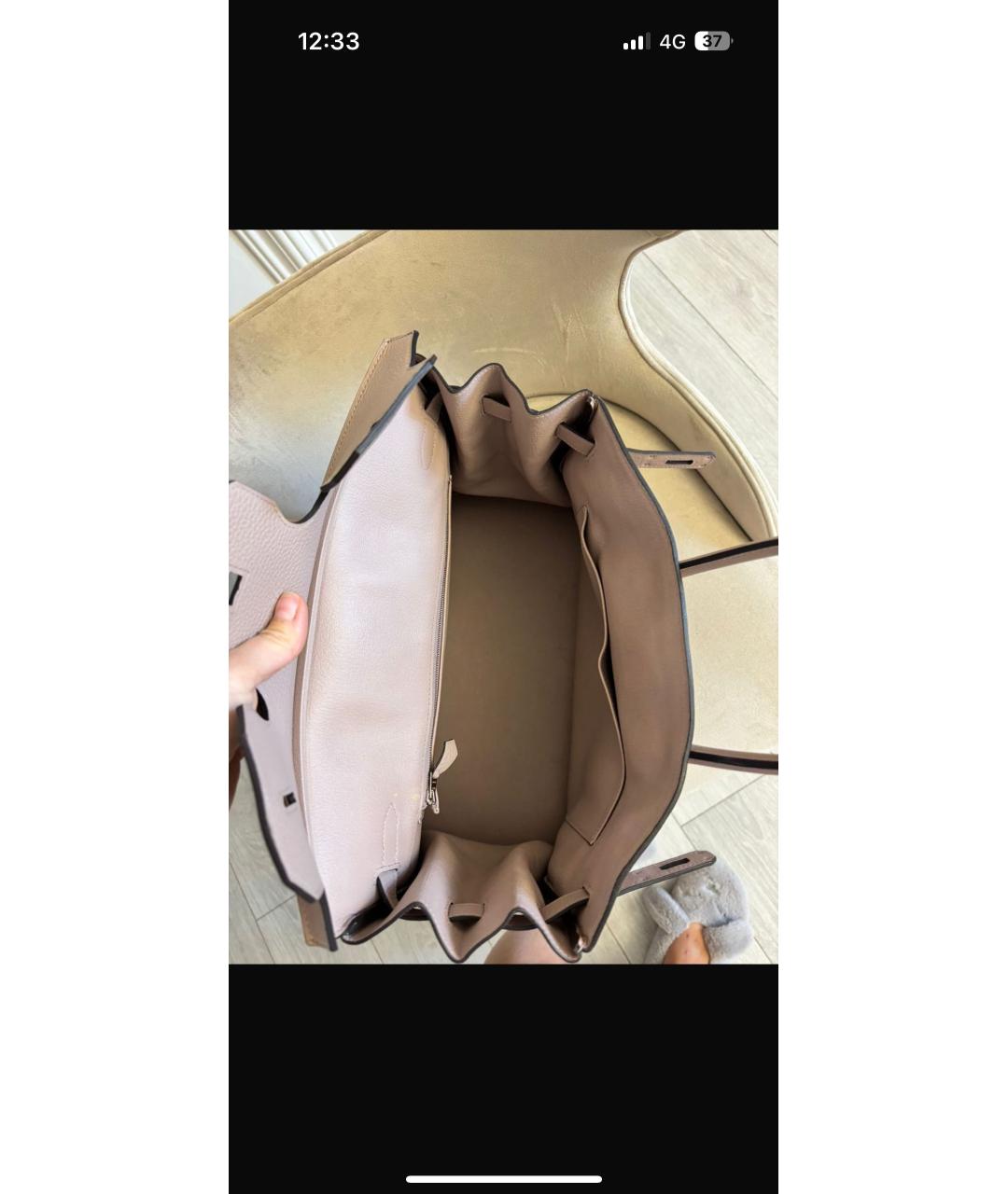 HERMES Бежевая кожаная сумка с короткими ручками, фото 4