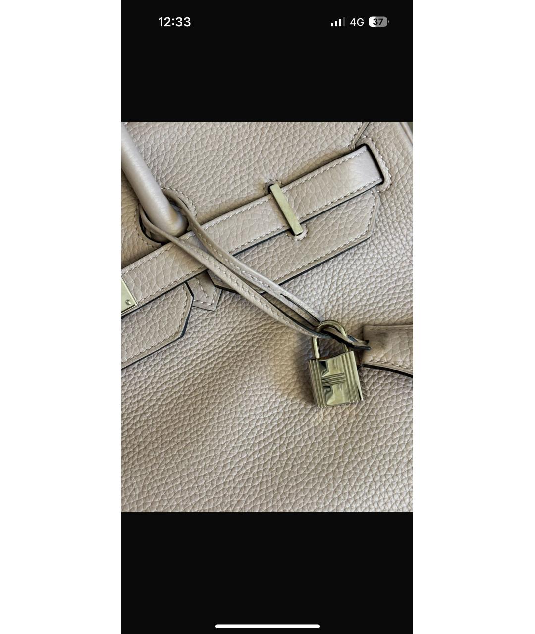 HERMES Бежевая кожаная сумка с короткими ручками, фото 7