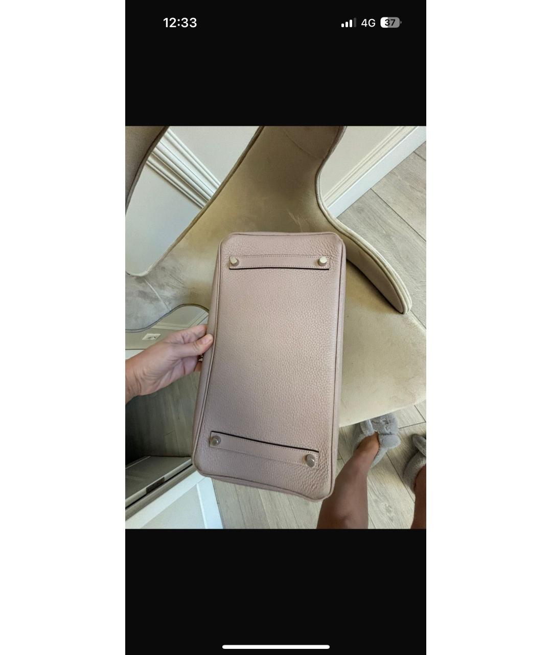 HERMES Бежевая кожаная сумка с короткими ручками, фото 3