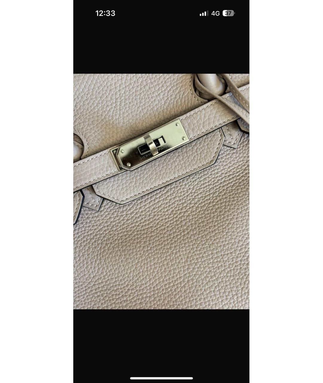 HERMES Бежевая кожаная сумка с короткими ручками, фото 6