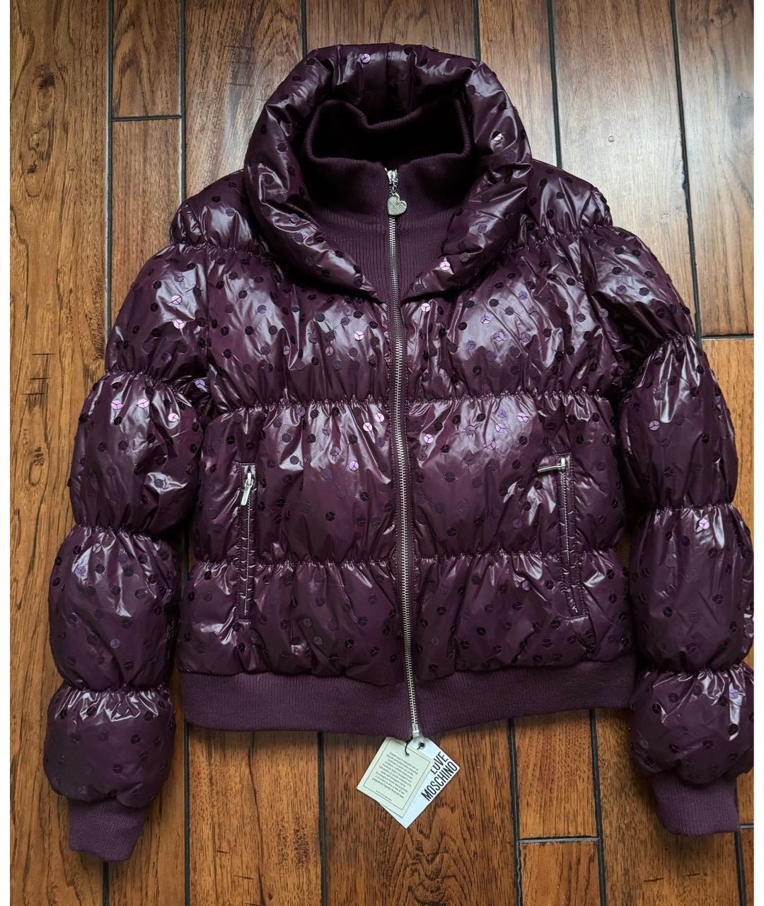 LOVE MOSCHINO Бордовый полиамидовый пуховик, фото 9