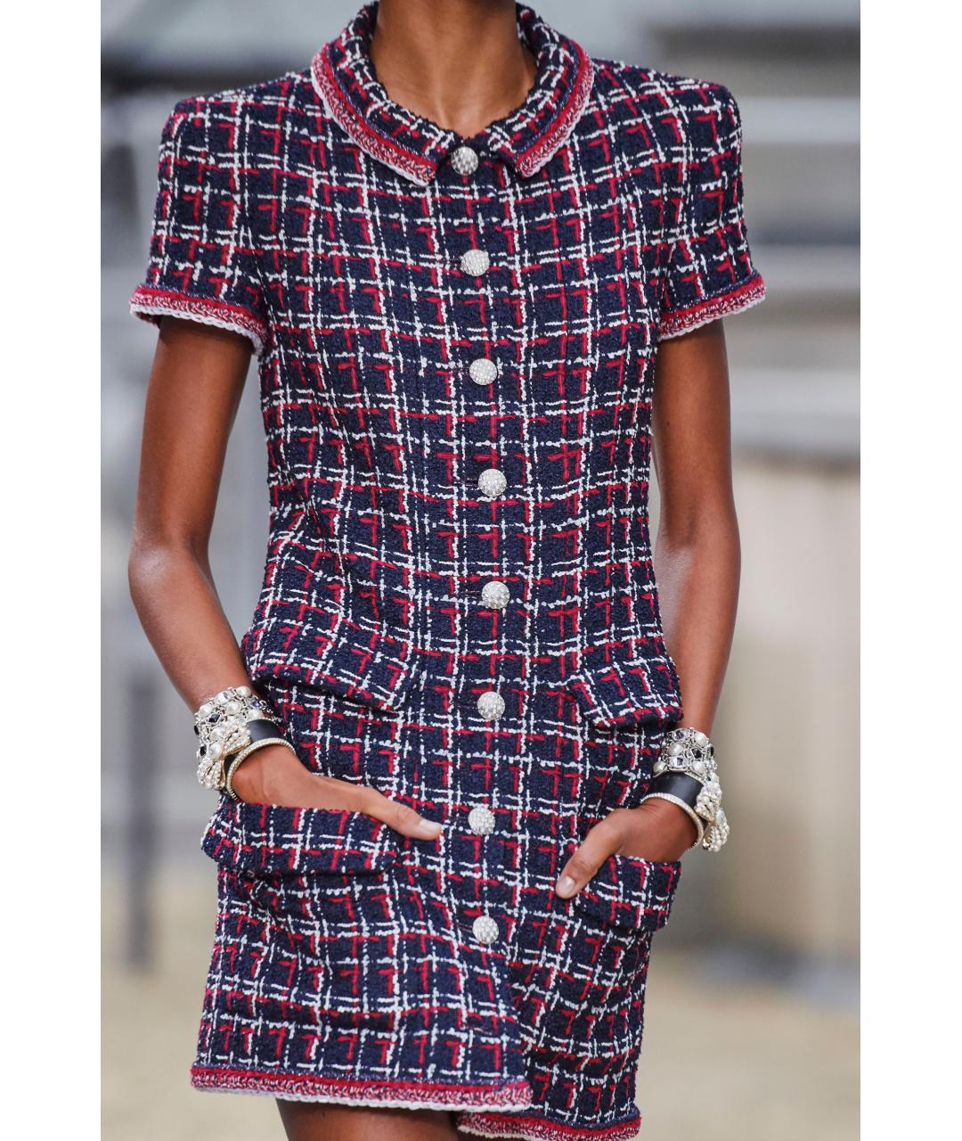 CHANEL Темно-синее твидовое платье, фото 3