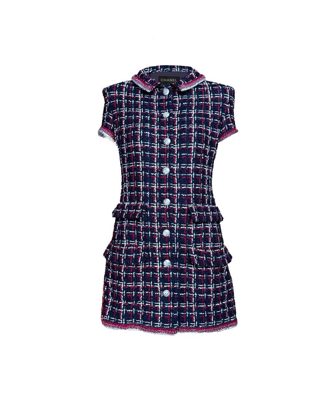 CHANEL Темно-синее твидовое платье, фото 1