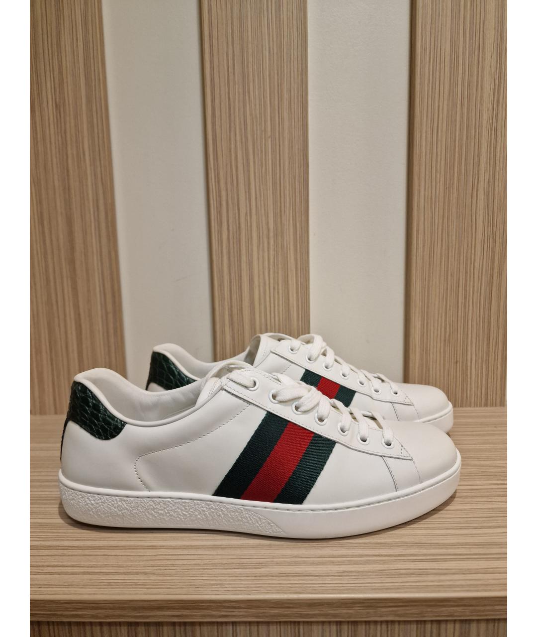 GUCCI Белые кожаные низкие кроссовки / кеды, фото 3