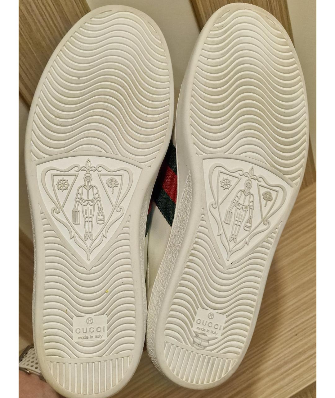 GUCCI Белые кожаные низкие кроссовки / кеды, фото 5