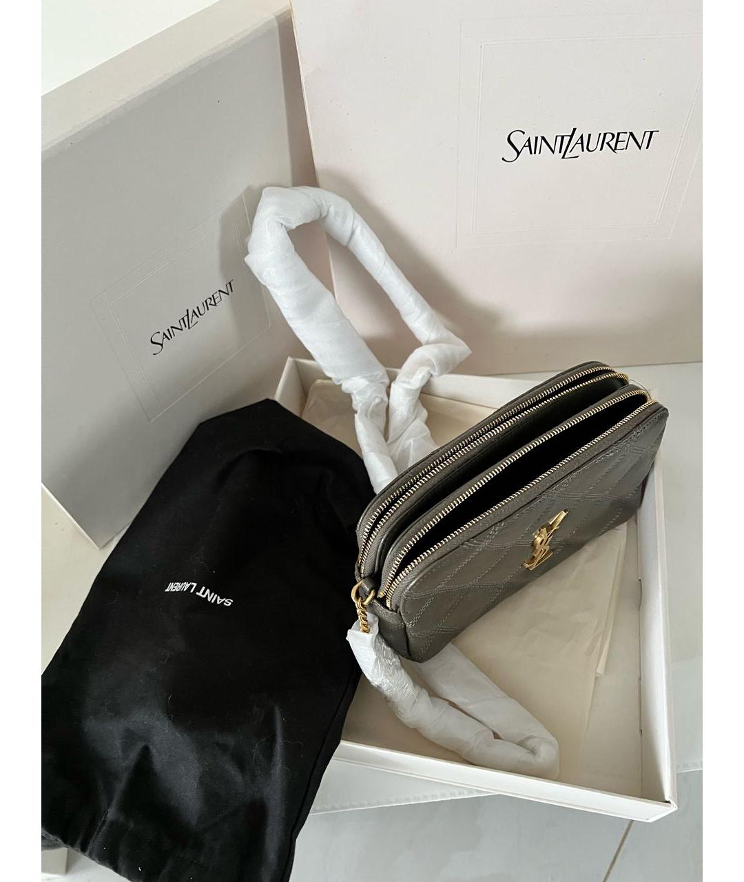 SAINT LAURENT Бежевая кожаная сумка через плечо, фото 2