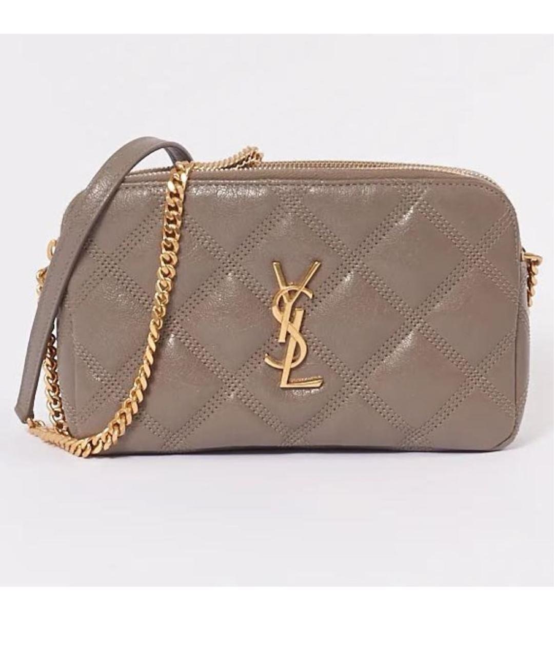 SAINT LAURENT Бежевая кожаная сумка через плечо, фото 11