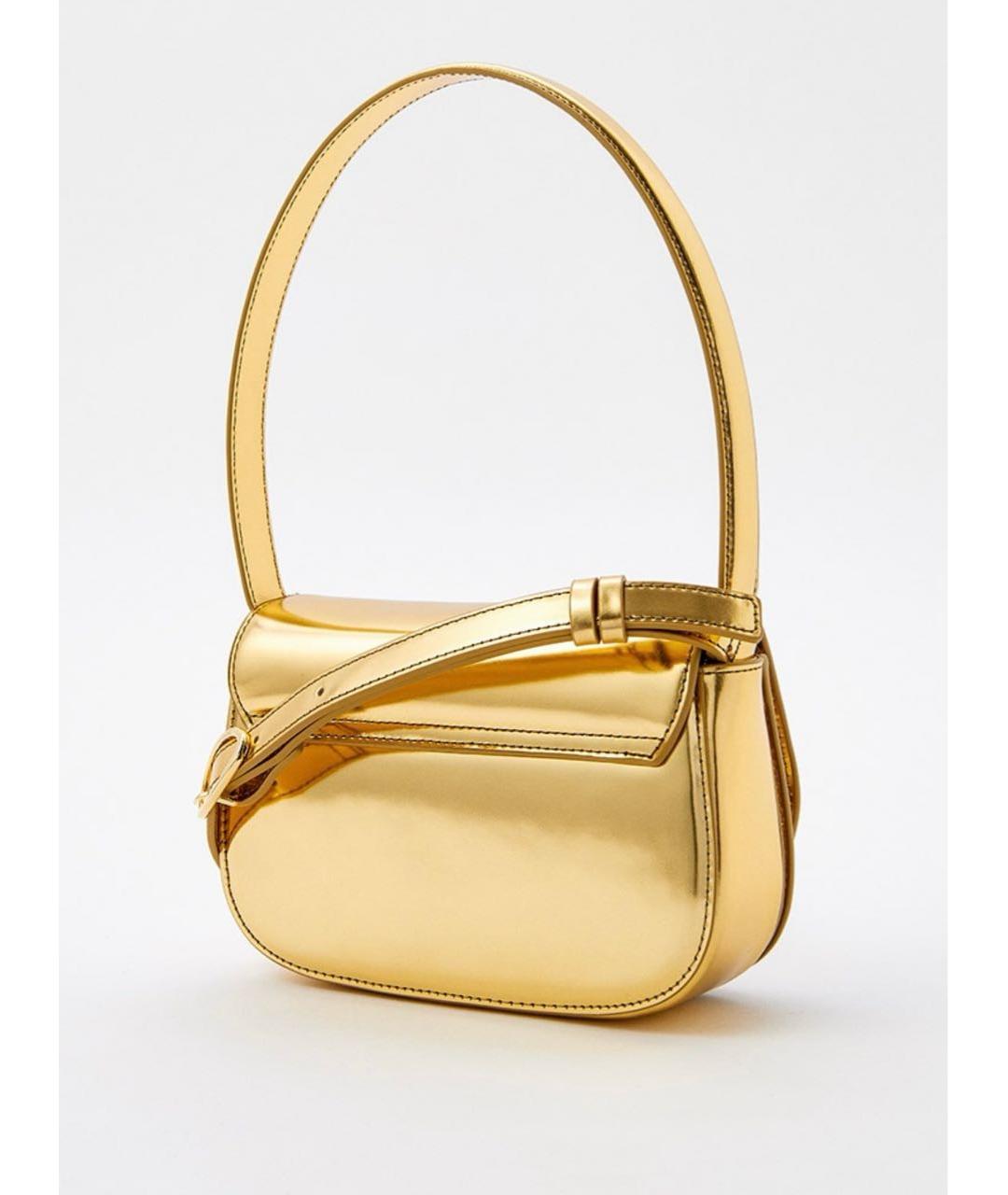DIESEL Золотая сумка с короткими ручками из лакированной кожи, фото 2