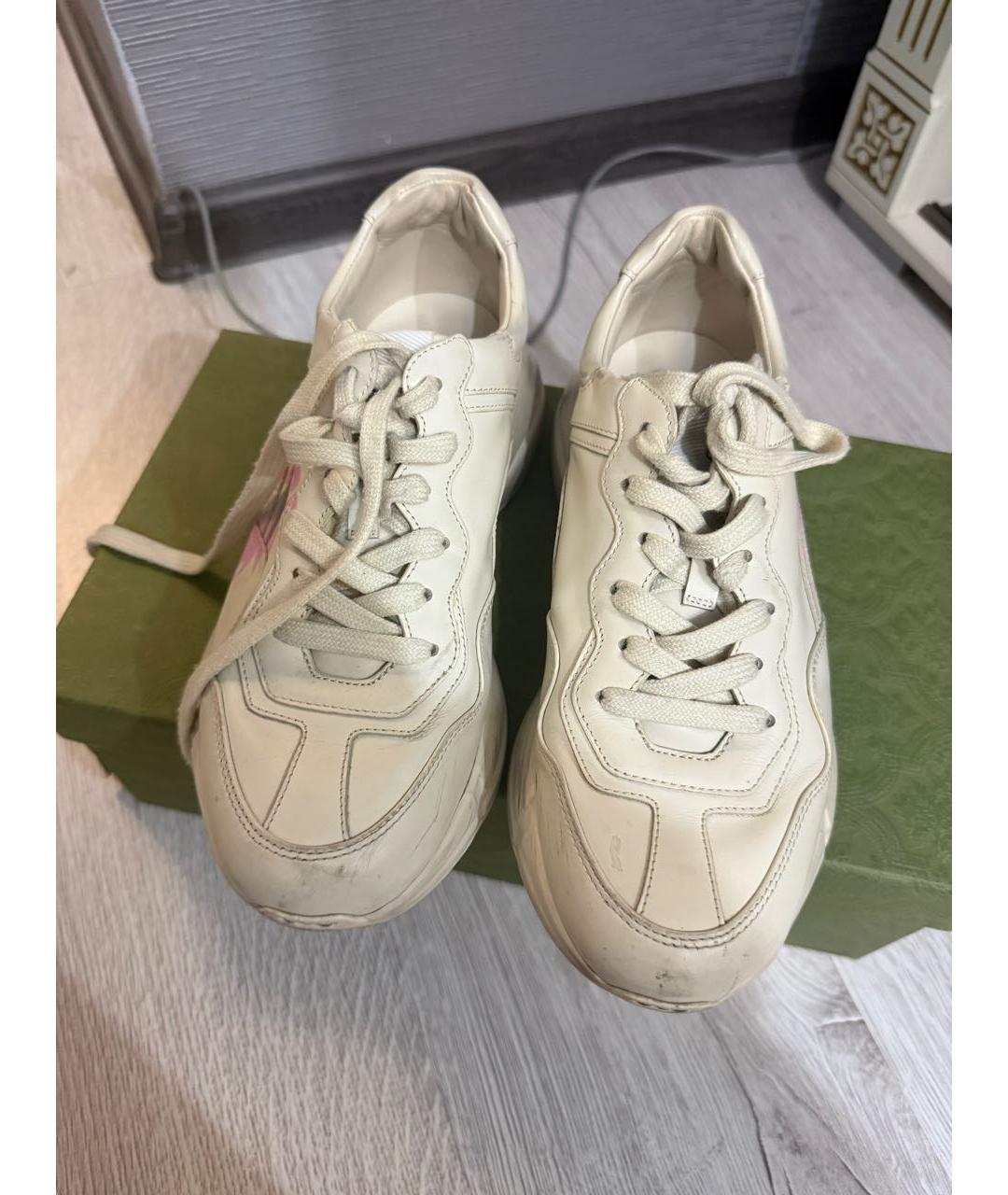 GUCCI Бежевые кожаные кроссовки, фото 2