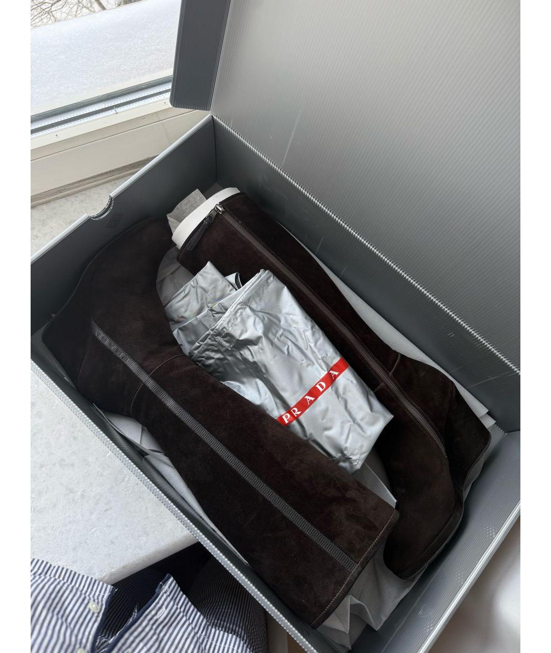 PRADA Коричневые замшевые сапоги, фото 8