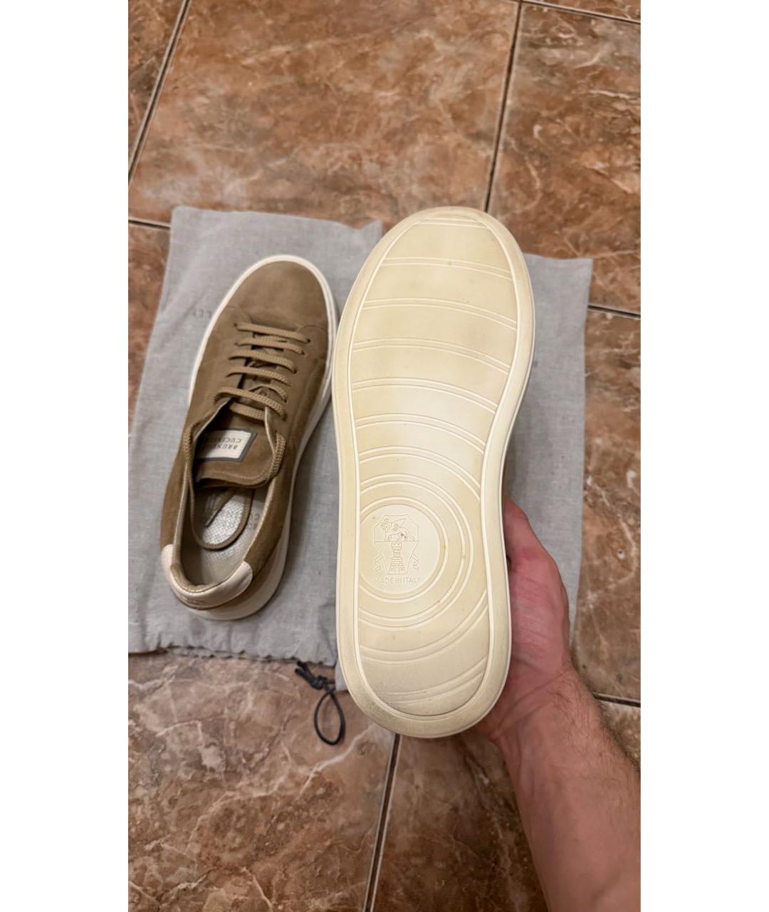 BRUNELLO CUCINELLI Бежевые замшевые низкие кроссовки / кеды, фото 6