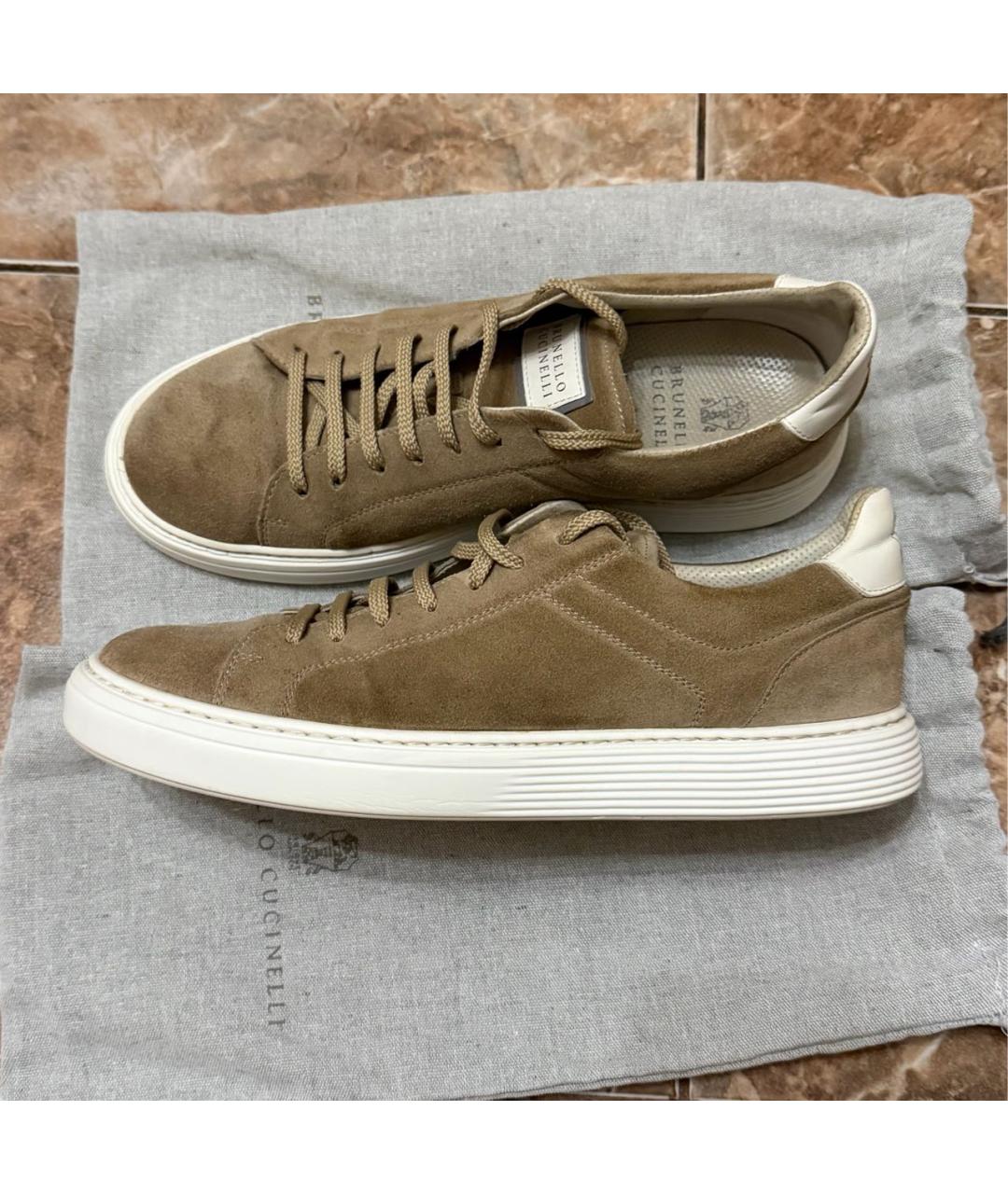 BRUNELLO CUCINELLI Бежевые замшевые низкие кроссовки / кеды, фото 5