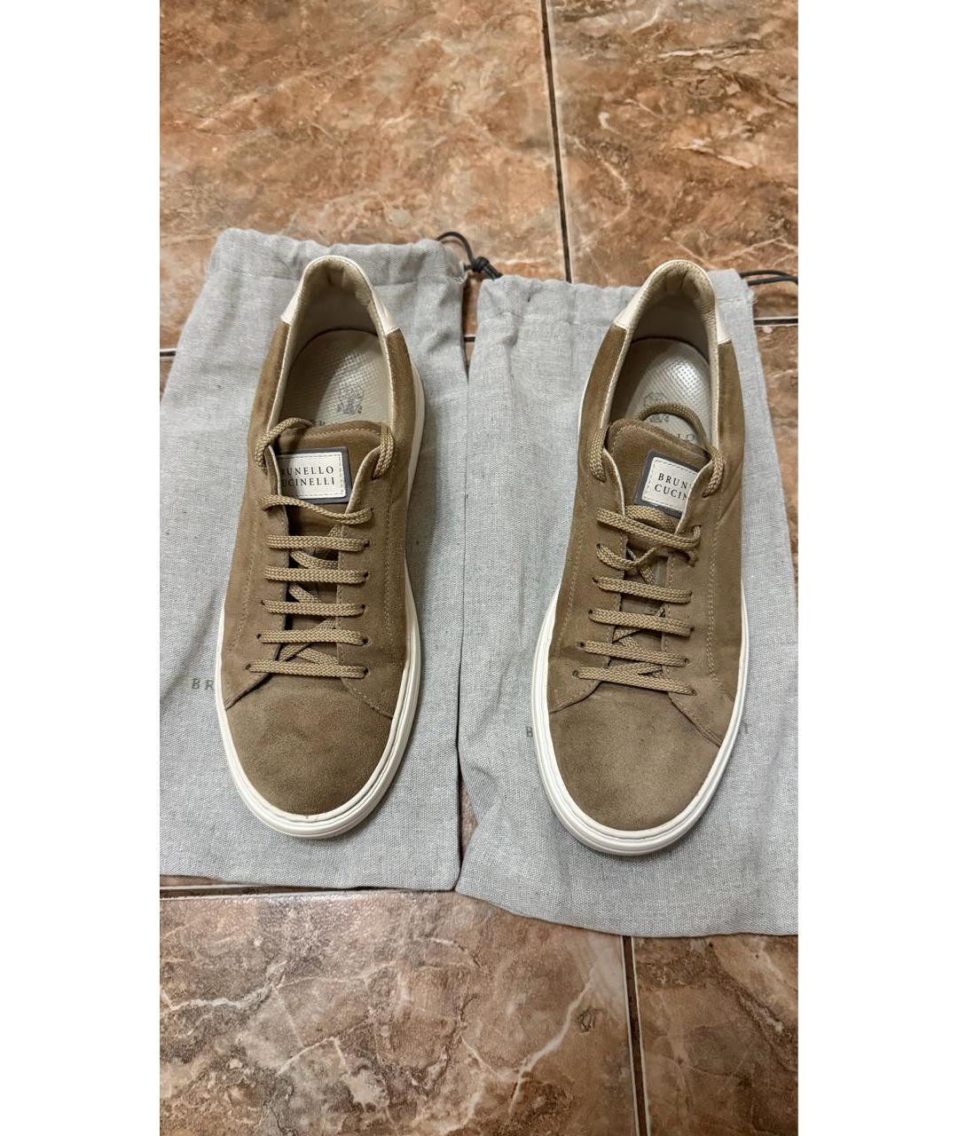 BRUNELLO CUCINELLI Бежевые замшевые низкие кроссовки / кеды, фото 2