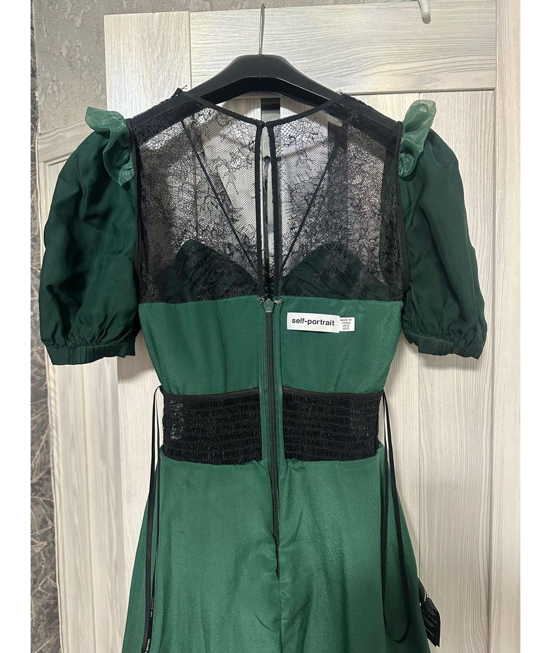 SELF-PORTRAIT Зеленые атласное коктейльное платье, фото 3