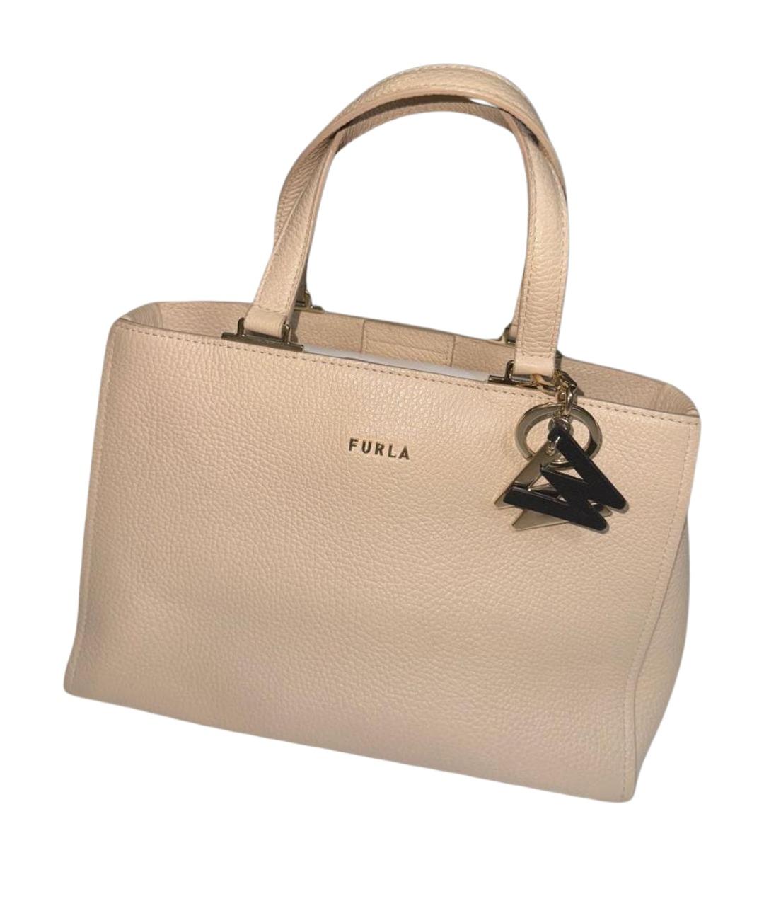 FURLA Бежевая кожаная сумка с короткими ручками, фото 1