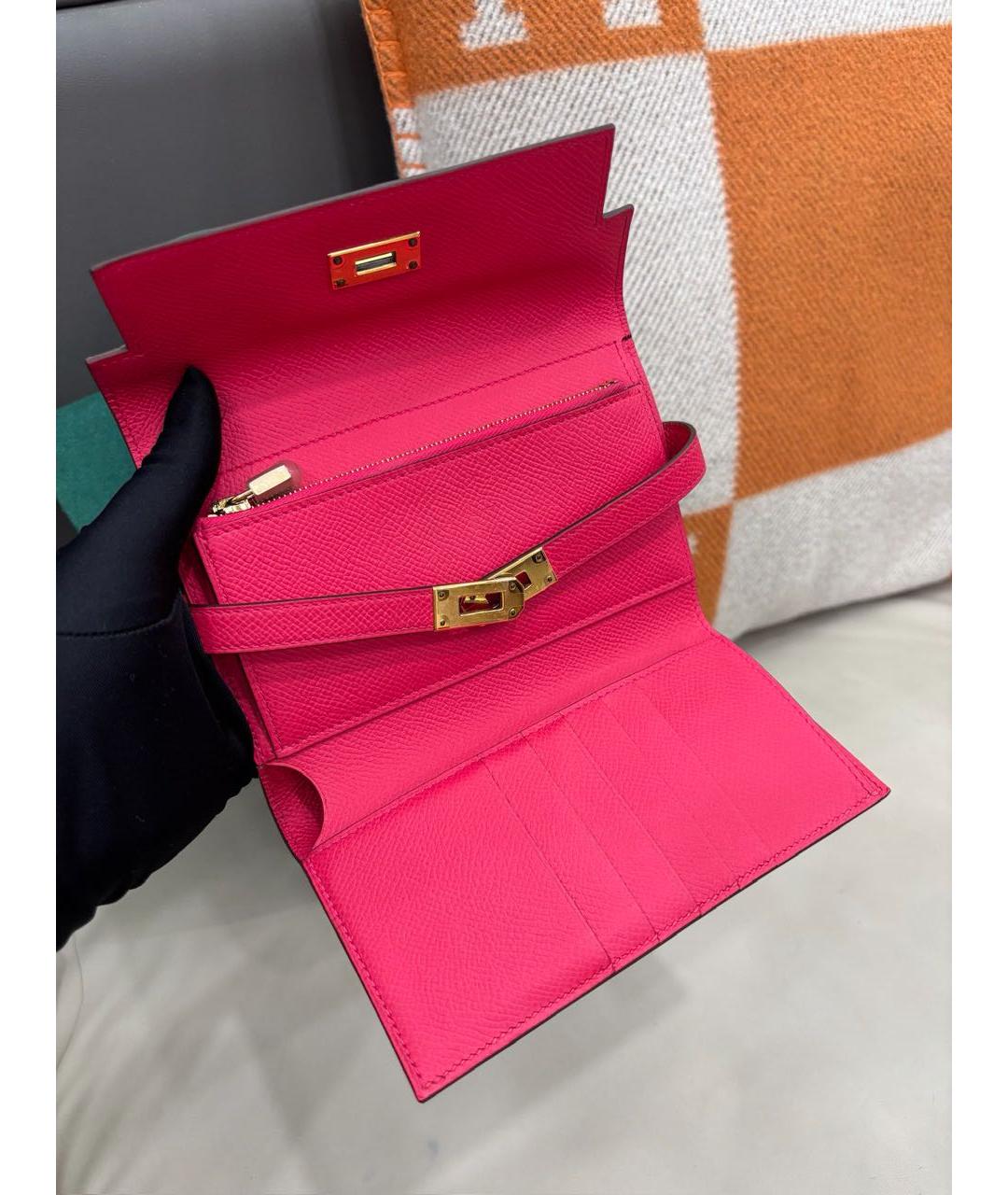 HERMES Розовый кожаный кошелек, фото 6