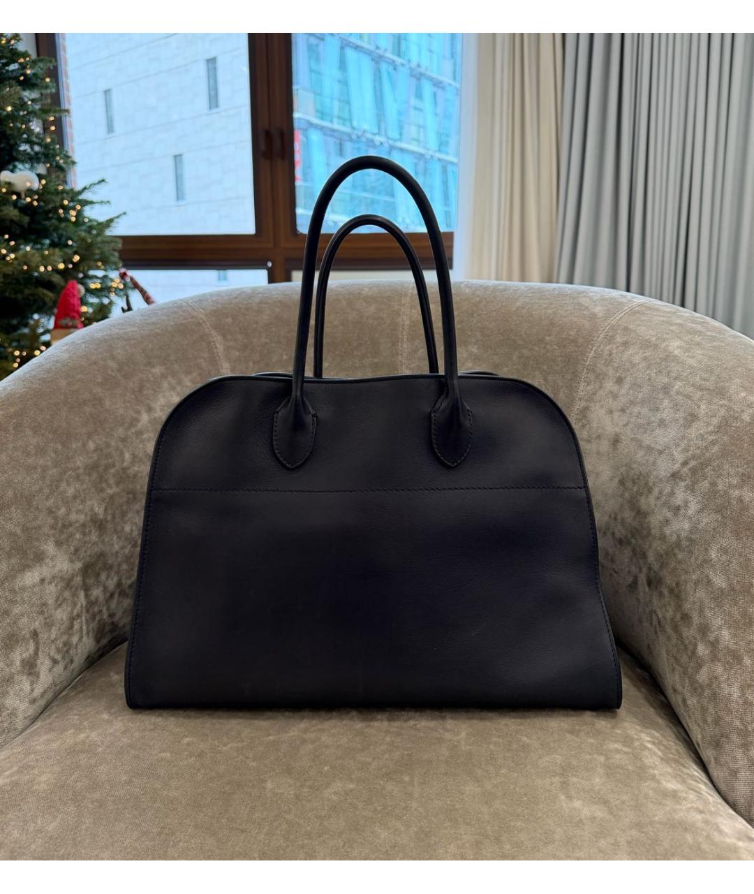 THE ROW Темно-синяя кожаная сумка с короткими ручками, фото 8