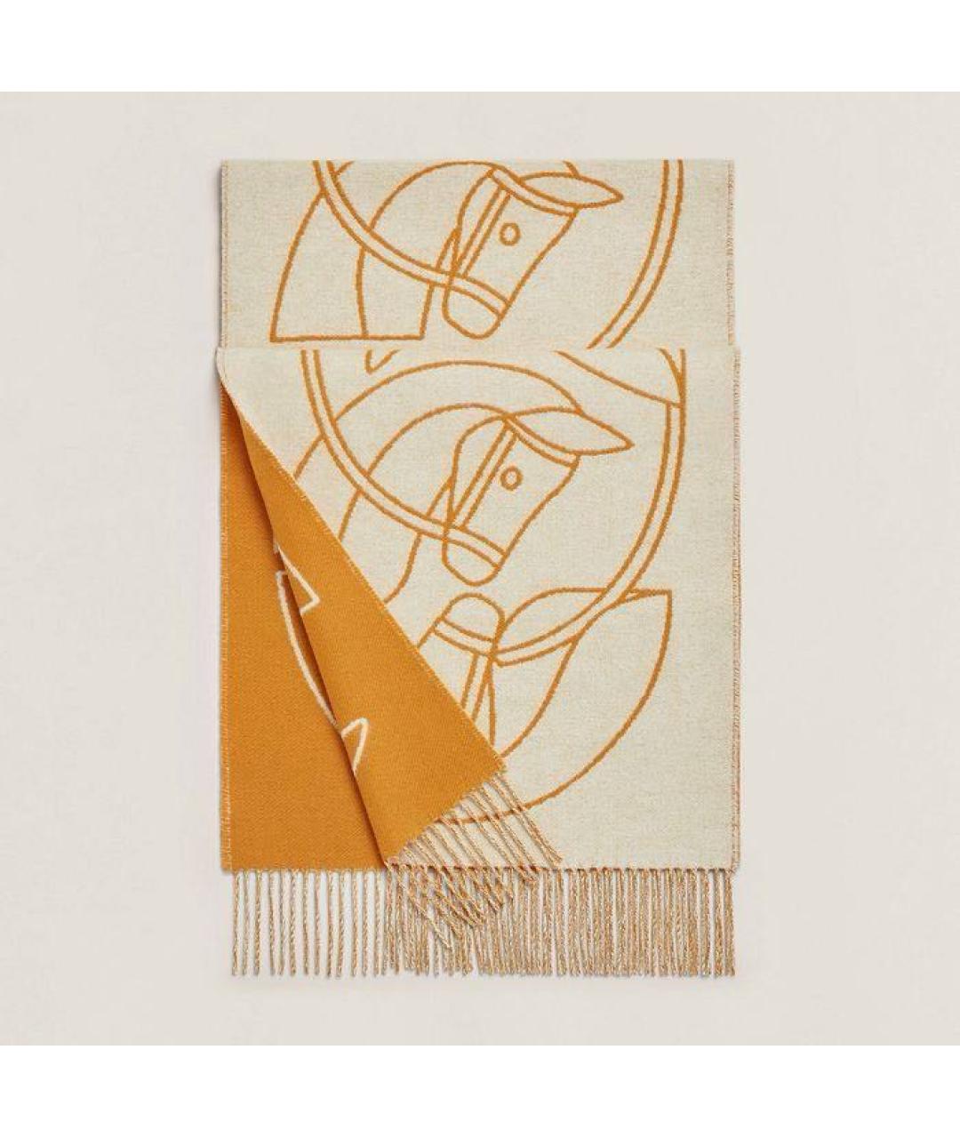 HERMES Горчичный кашемировый шарф, фото 3