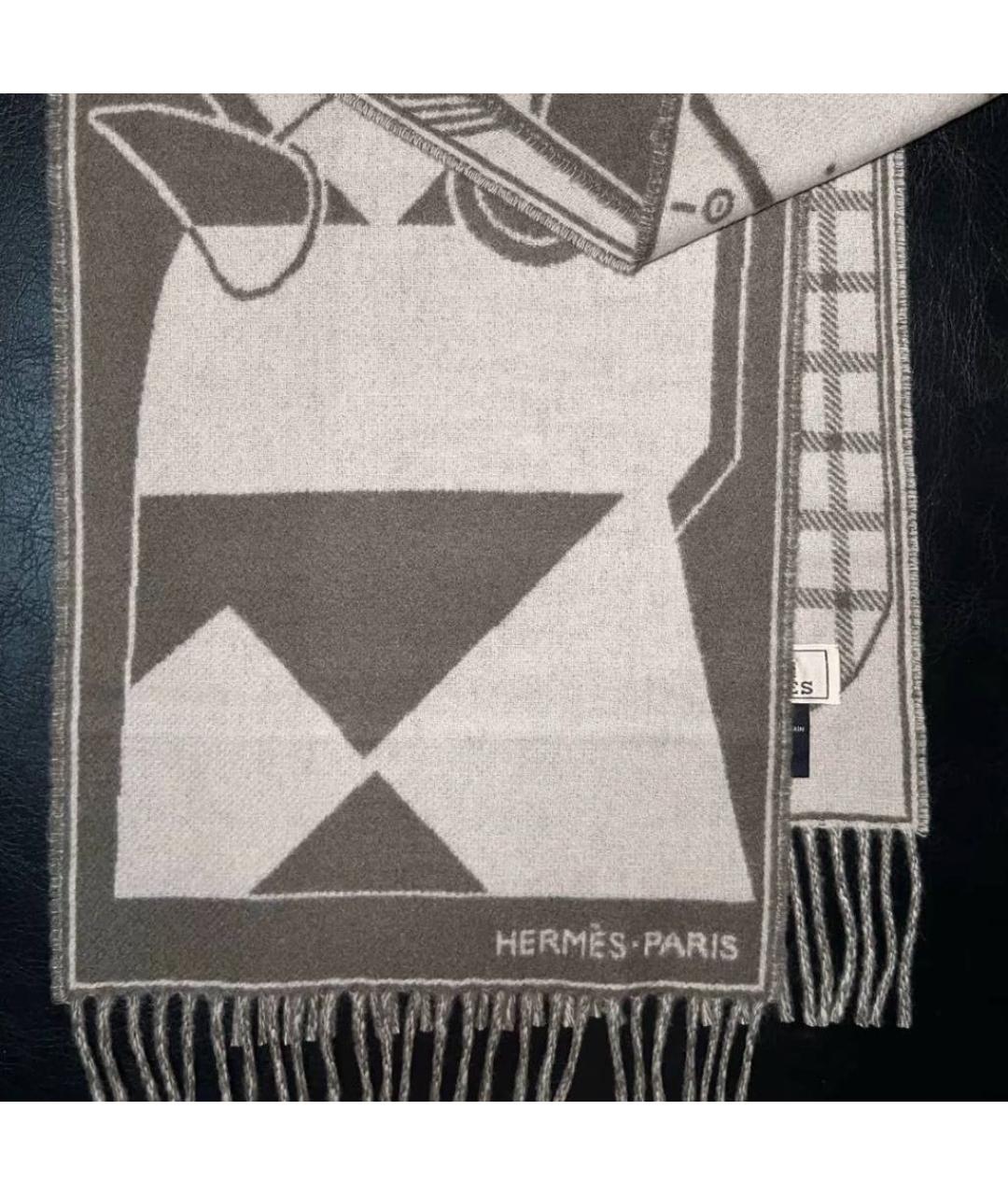 HERMES Коричневый кашемировый шарф, фото 2