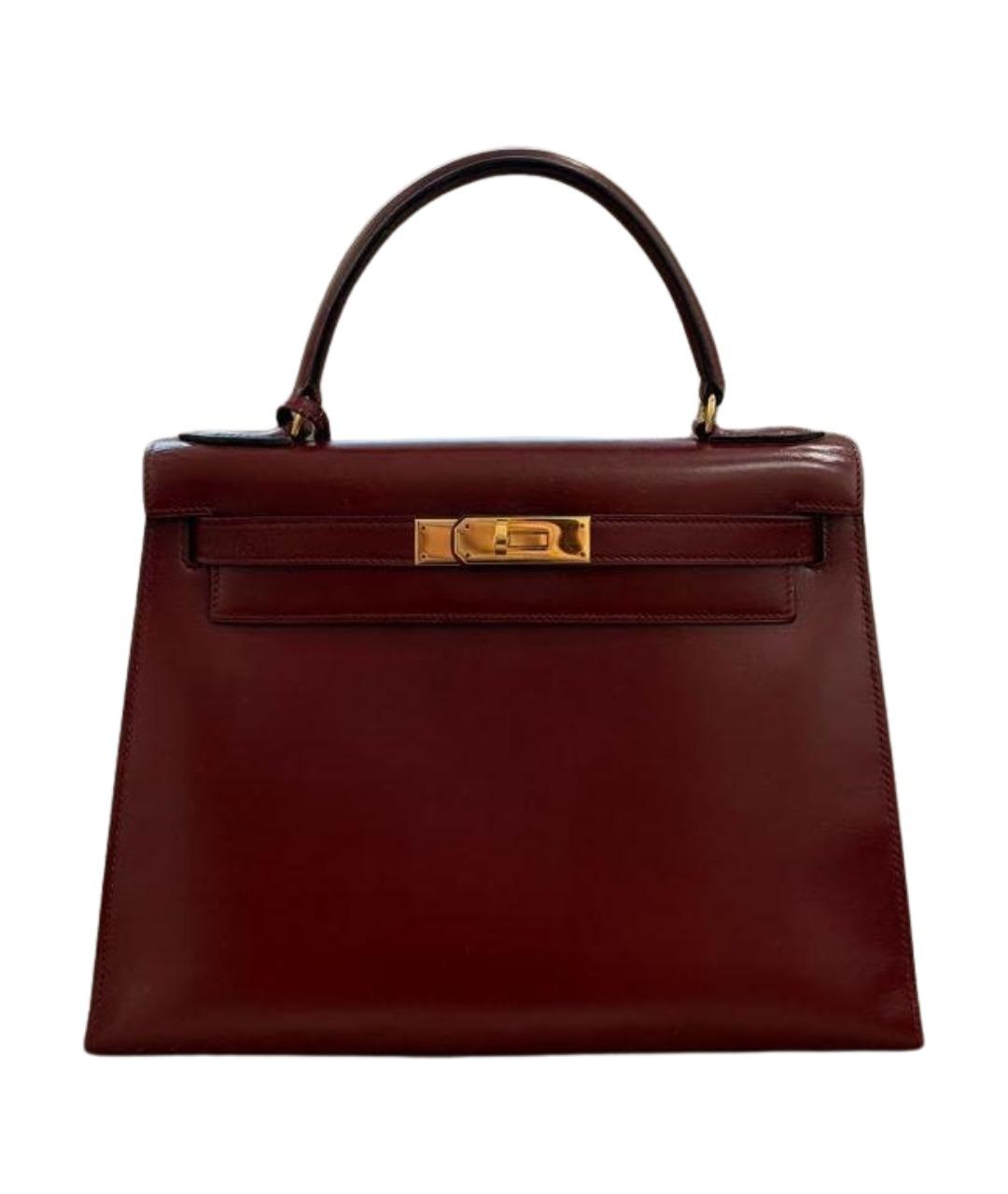 HERMES Бордовая кожаная сумка с короткими ручками, фото 1