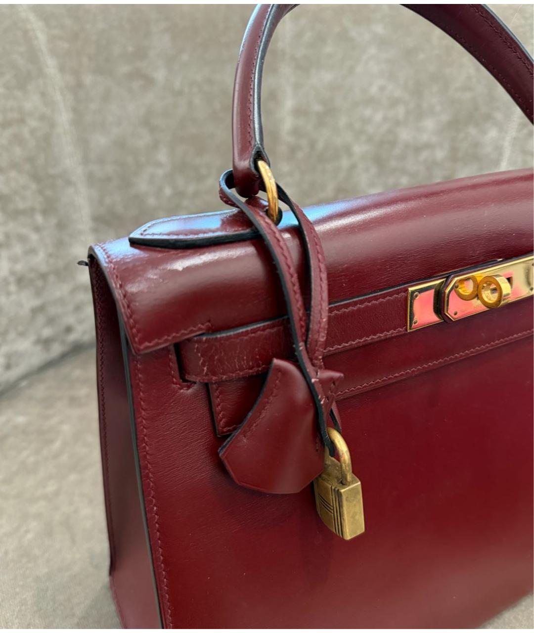 HERMES Бордовая кожаная сумка с короткими ручками, фото 6