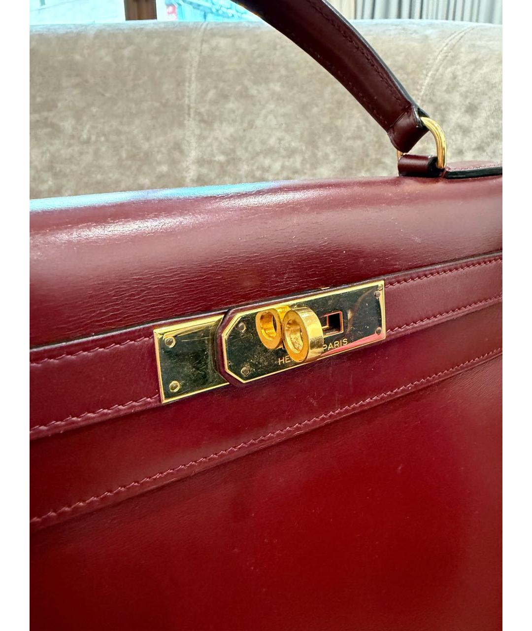 HERMES Бордовая кожаная сумка с короткими ручками, фото 8