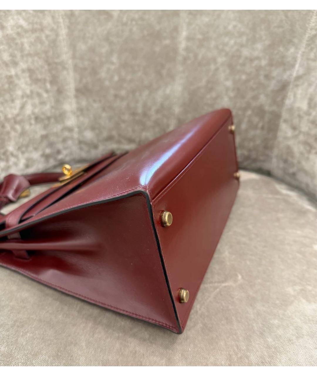 HERMES Бордовая кожаная сумка с короткими ручками, фото 5