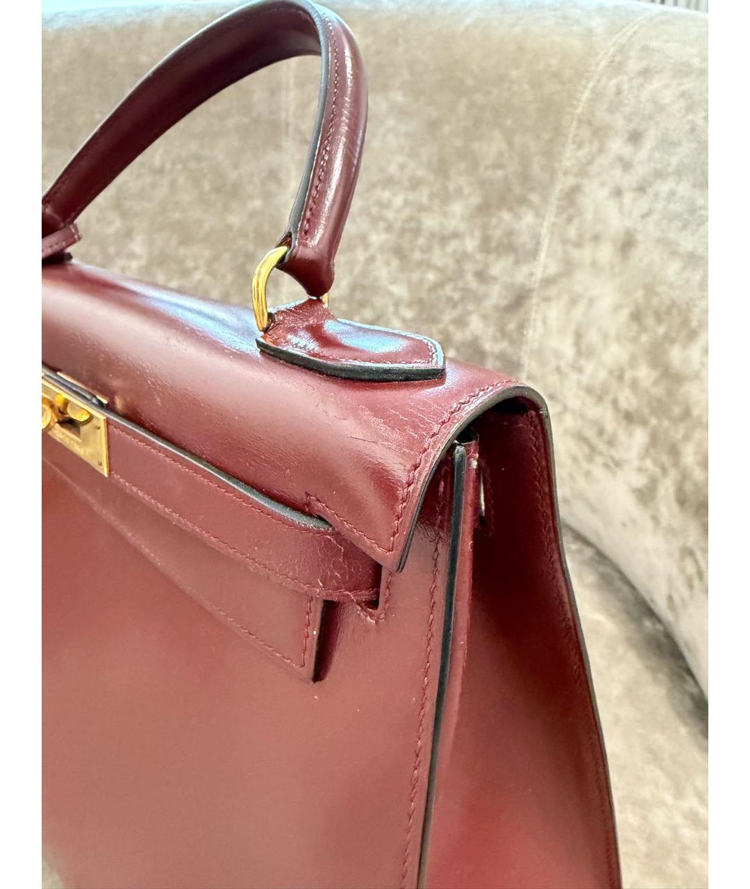 HERMES Бордовая кожаная сумка с короткими ручками, фото 7