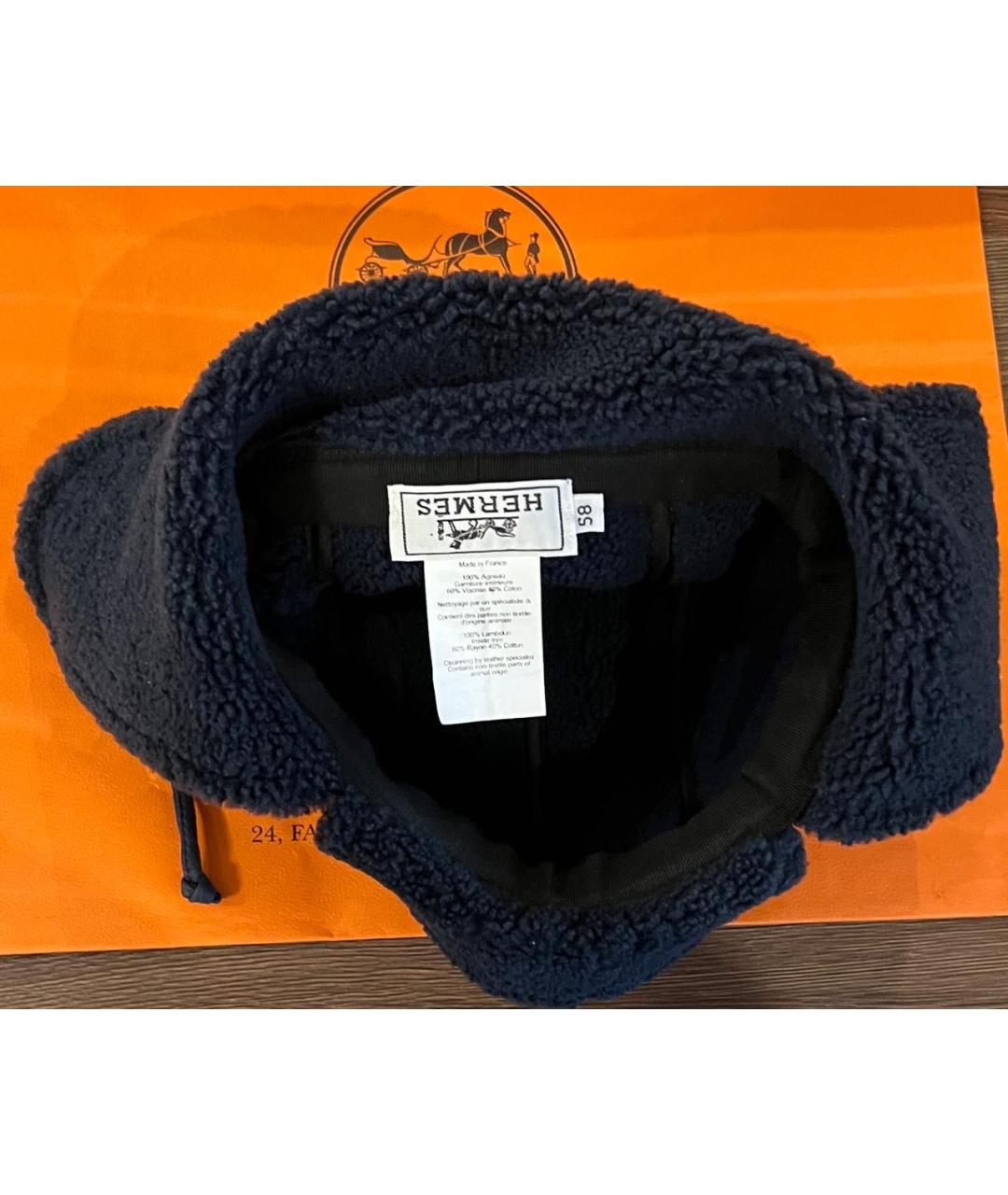 HERMES Синяя кожаная шапка, фото 6