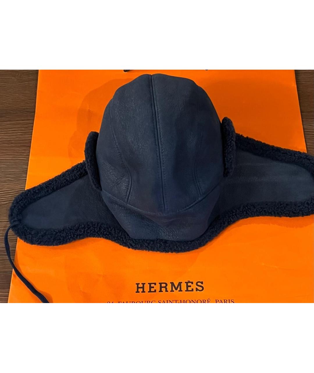 HERMES Синяя кожаная шапка, фото 3