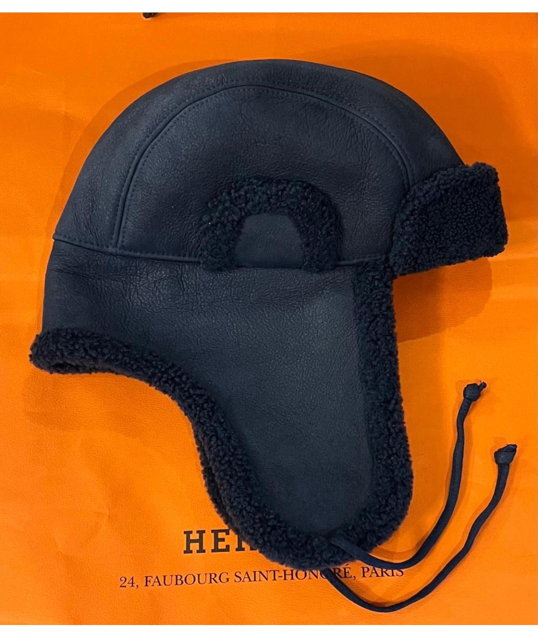 HERMES Синяя кожаная шапка, фото 2