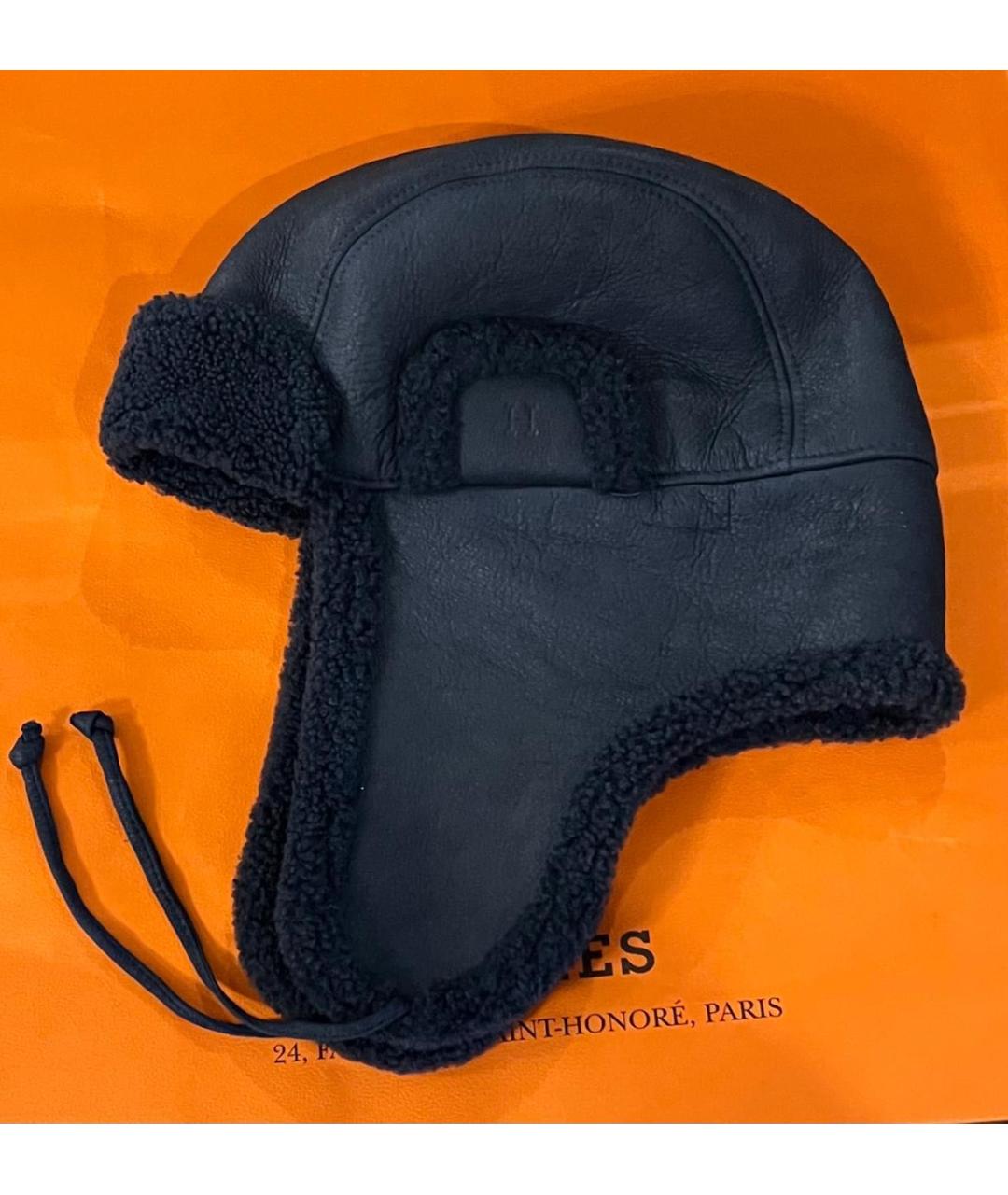 HERMES Синяя кожаная шапка, фото 8