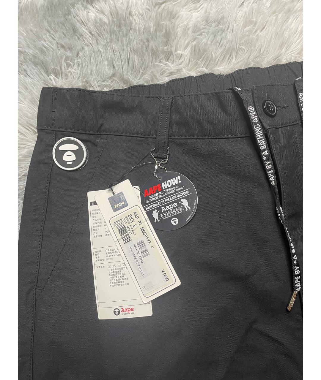 A BATHING APE Черные хлопковые повседневные брюки, фото 3