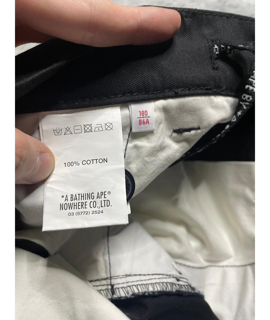 A BATHING APE Черные хлопковые повседневные брюки, фото 6