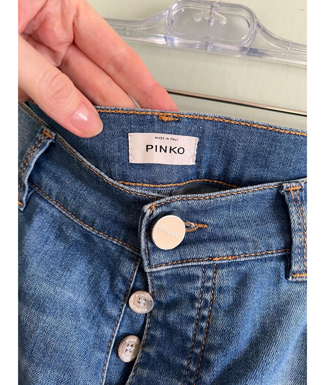 PINKO Синие хлопковые прямые джинсы, фото 7