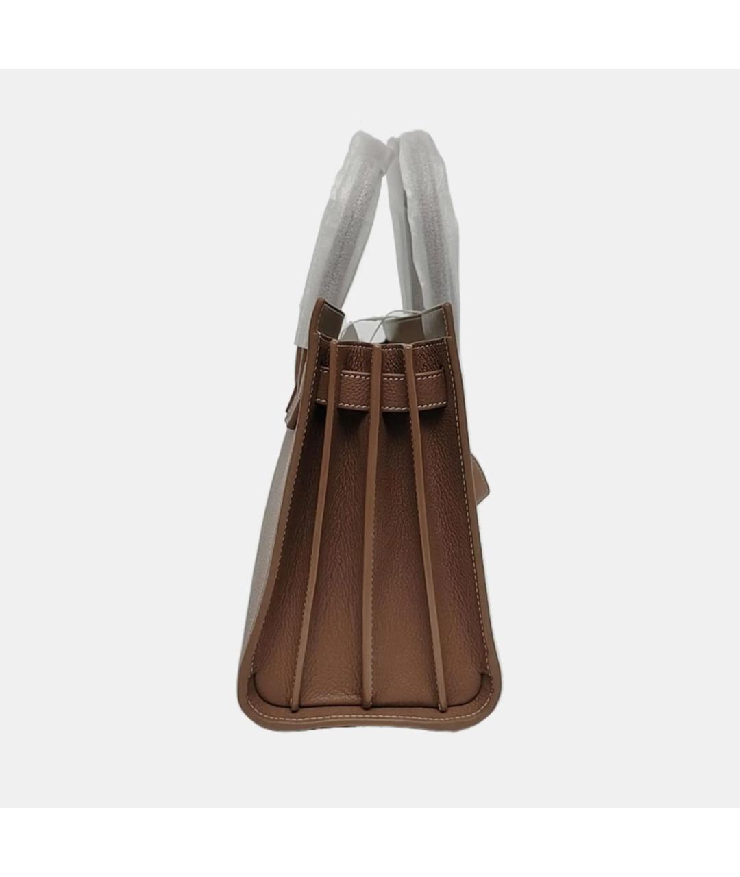 SAINT LAURENT Бежевая кожаная сумка с короткими ручками, фото 4