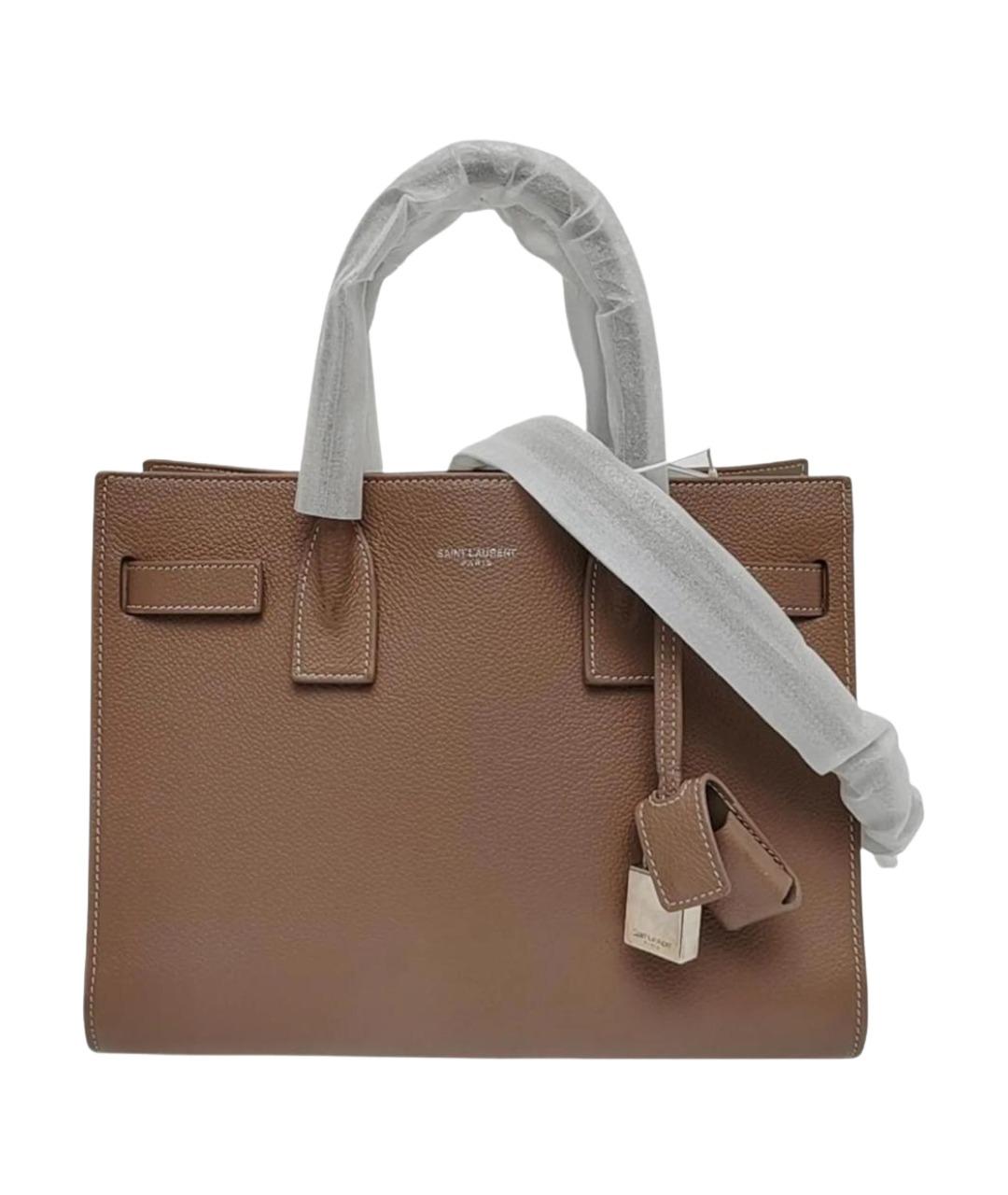 SAINT LAURENT Бежевая кожаная сумка с короткими ручками, фото 1